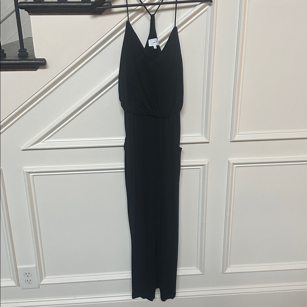 Soma Wide-Leg Jumpsuit Women's Small Black Spaghetti Strap V-Neck- built in bra